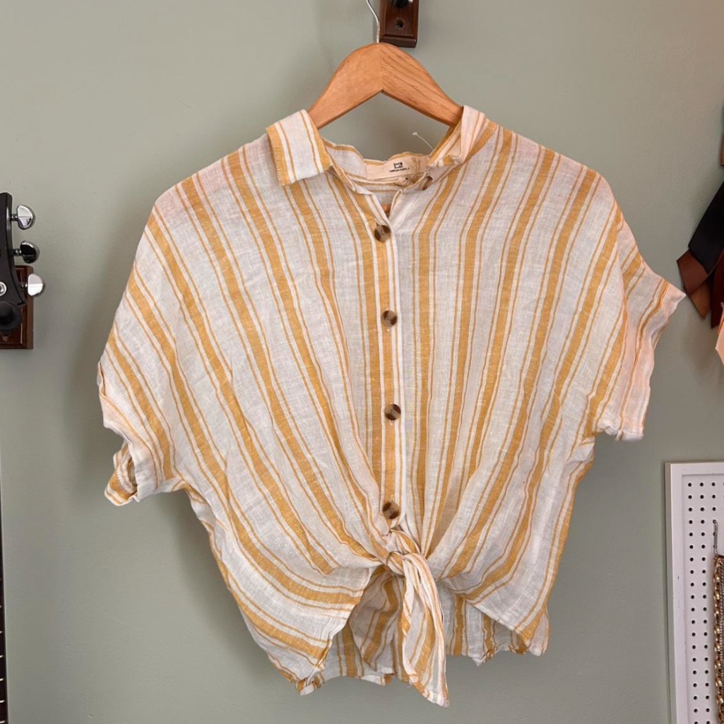 Thread & Supply Yellow And White Striped Button-Up Top